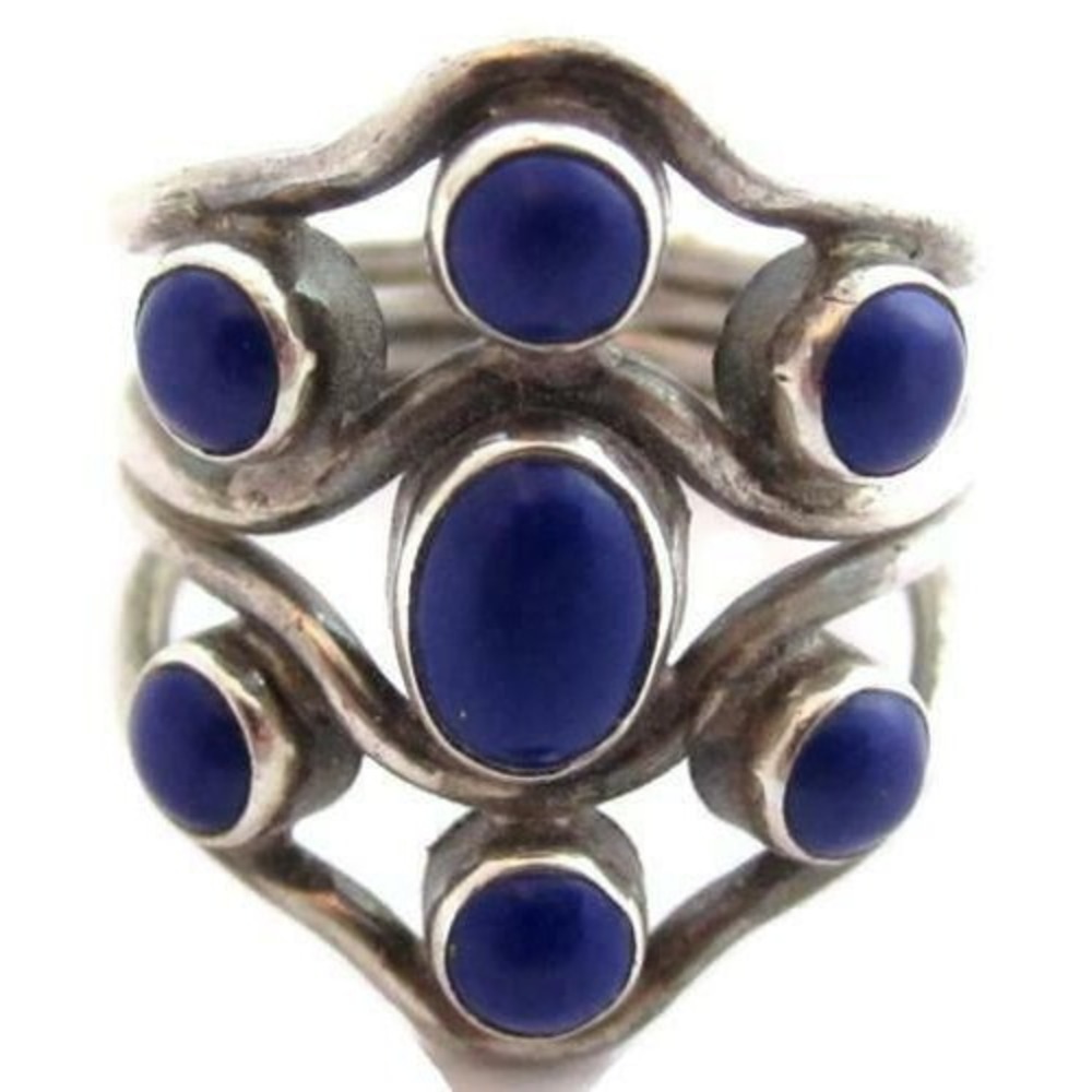 Vintage Fabulous Wide Cobalt Blue Cab Vintage Sterling Silver 925 Ring Sz8..25 - Picture 7 of 7